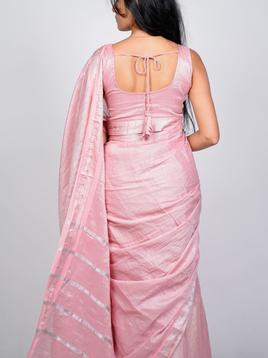 Baby Pink Madurai Sungudi Silver Tissue Saree - OV5