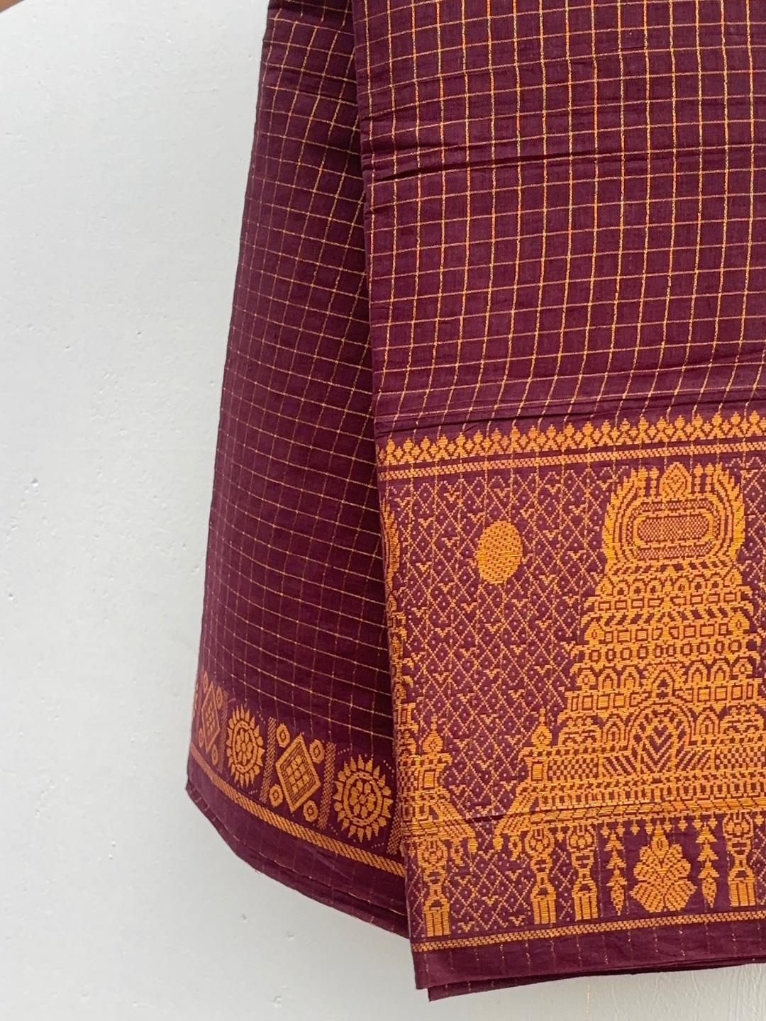 Temple Mayuri Gopuram Self Cotton Saree – Navy Blue | Madurai Sungudi Cotton | OV18