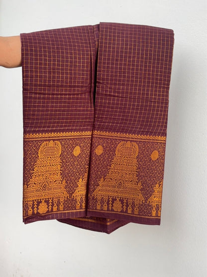 Temple Mayuri Gopuram Self Cotton Saree – Navy Blue | Madurai Sungudi Cotton | OV18