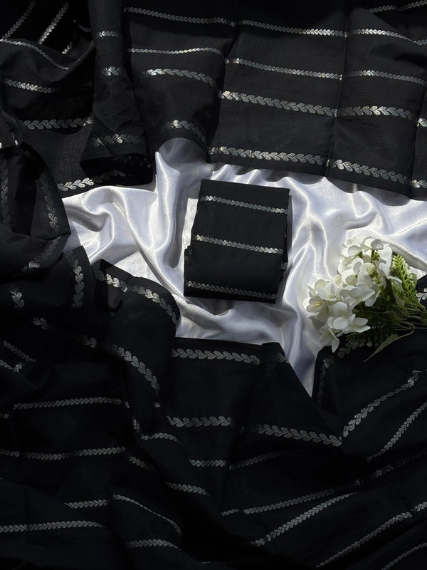 Madurai Sungudi Cotton Saree in Black with Silver Velthari Zari | Lightweight Traditional Saree | OV31