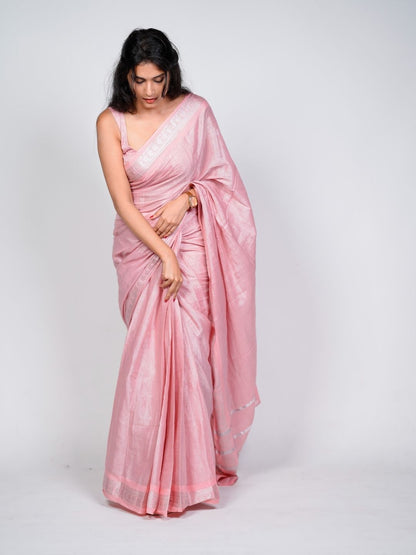 Baby Pink Madurai Sungudi Silver Tissue Saree - OV5