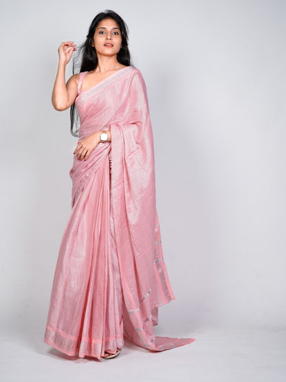 Baby Pink Madurai Sungudi Silver Tissue Saree - OV5